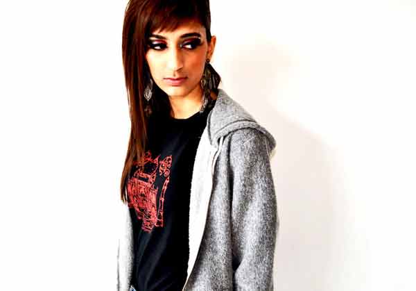 South Asian female model wearing black fitted Taj Mahal Graphic Design Tshirt by Brown Man Clothing Co.