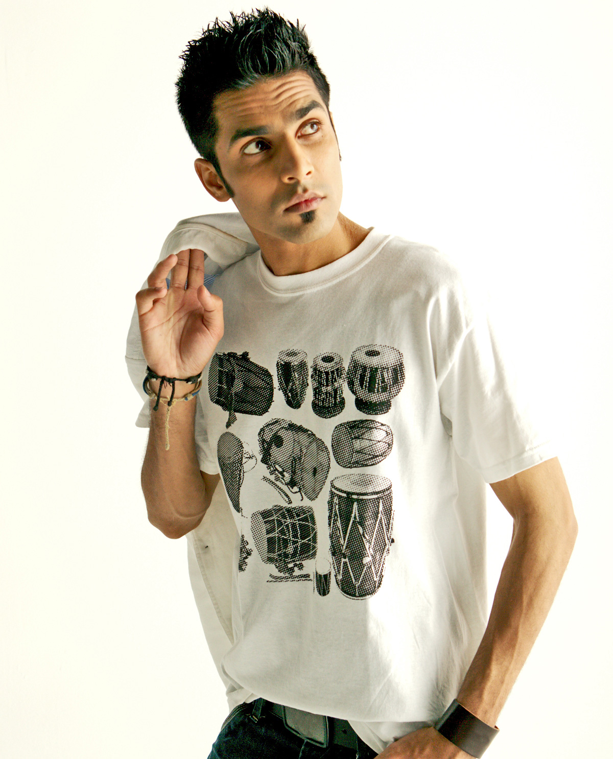 South Asian Male modeal wearing Vintage Dhol halftone ultra cotton t.shirt.